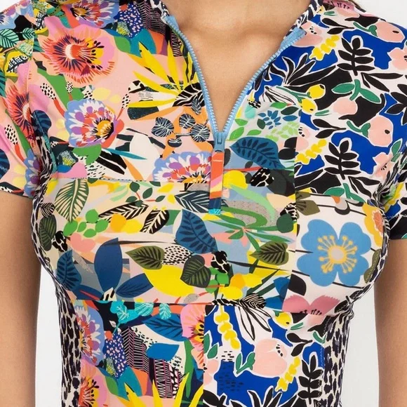 Johnny Was Multicolored Zip Swim Layla Surf Shirt Top Size Small - Picture 3 of 15